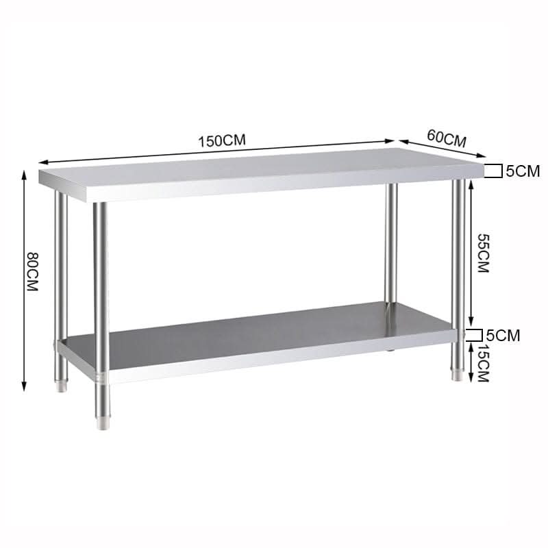 2 Tiers Commercial Kitchen Prep Table Stainless Steel Work Table