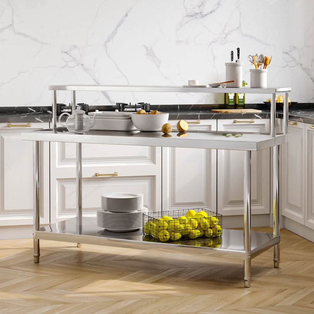 2 Tiers Commercial Kitchen Prep Table Stainless Steel Work Table