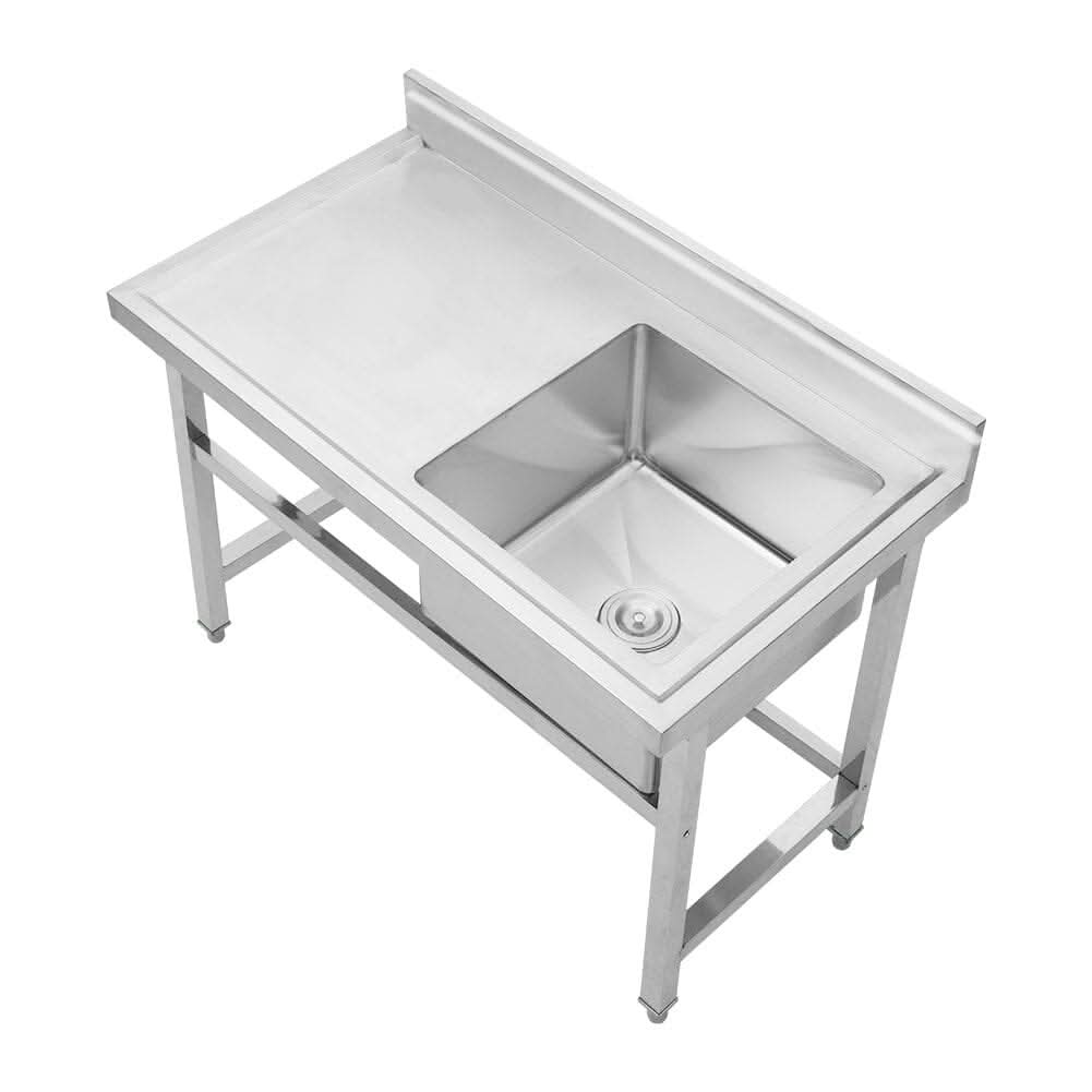 4ft W Stainless Steel Kitchen Commercial Catering Sink with 1/2 Large Compartments