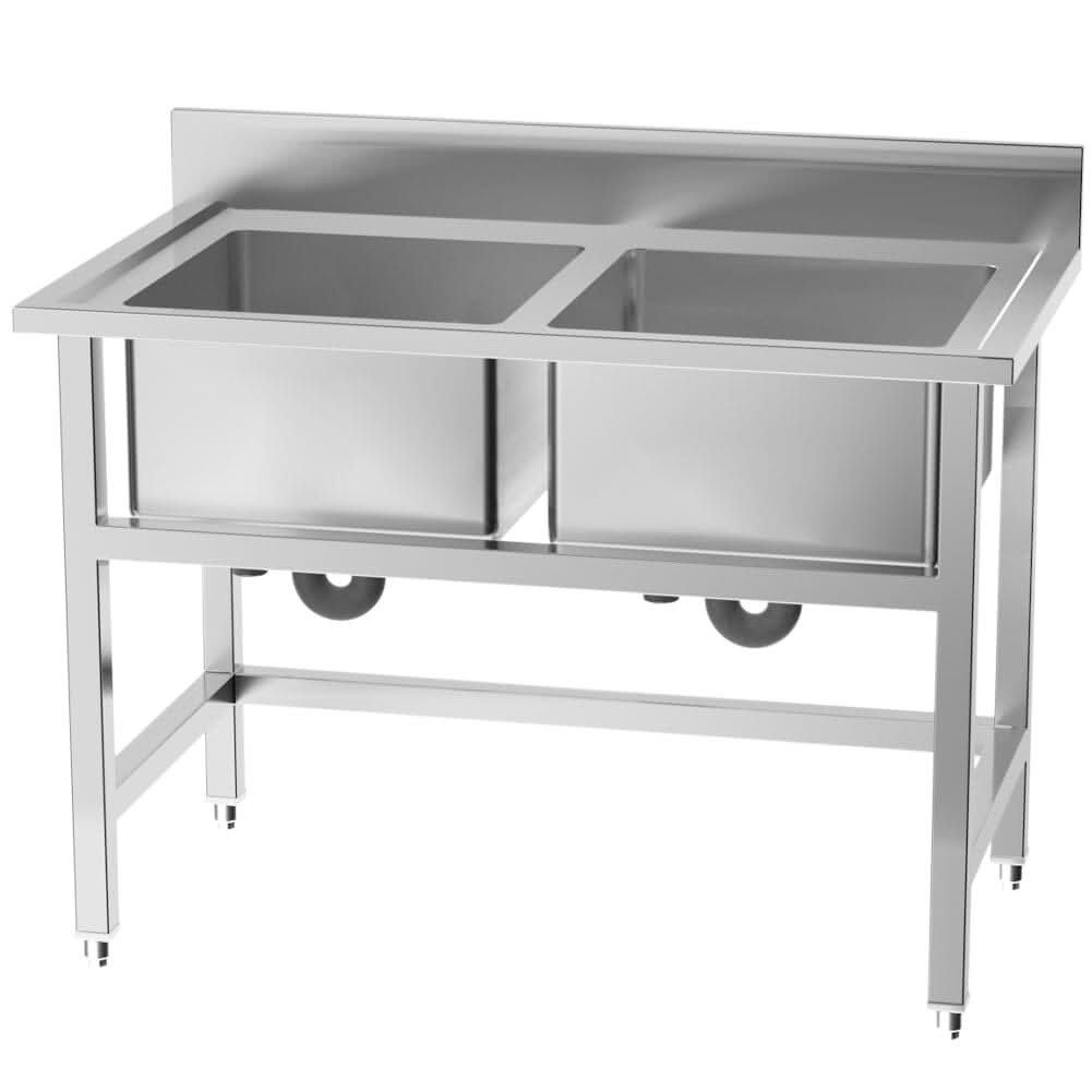 4ft W Stainless Steel Kitchen Commercial Catering Sink with 1/2 Large Compartments