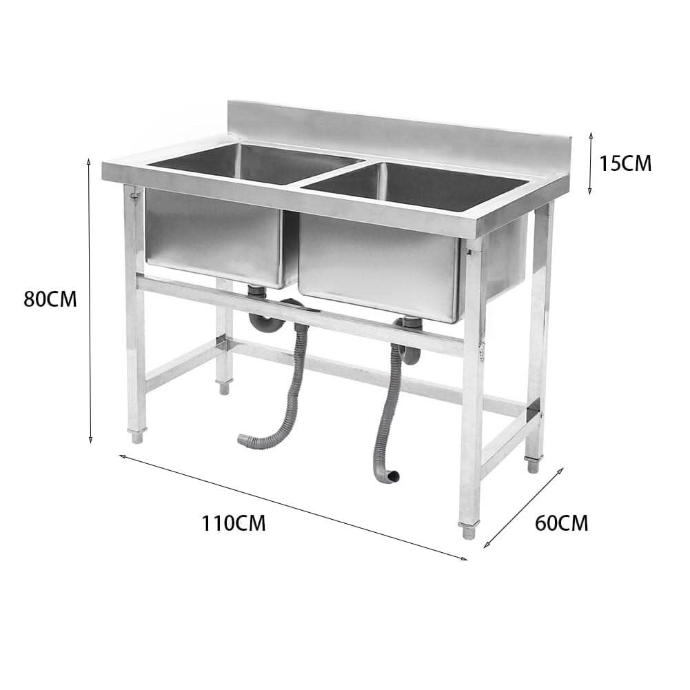 4ft W Stainless Steel Kitchen Commercial Catering Sink with 1/2 Large Compartments
