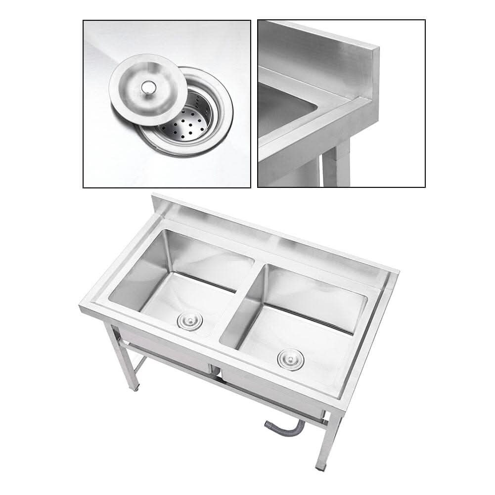 4ft W Stainless Steel Kitchen Commercial Catering Sink with 1/2 Large Compartments