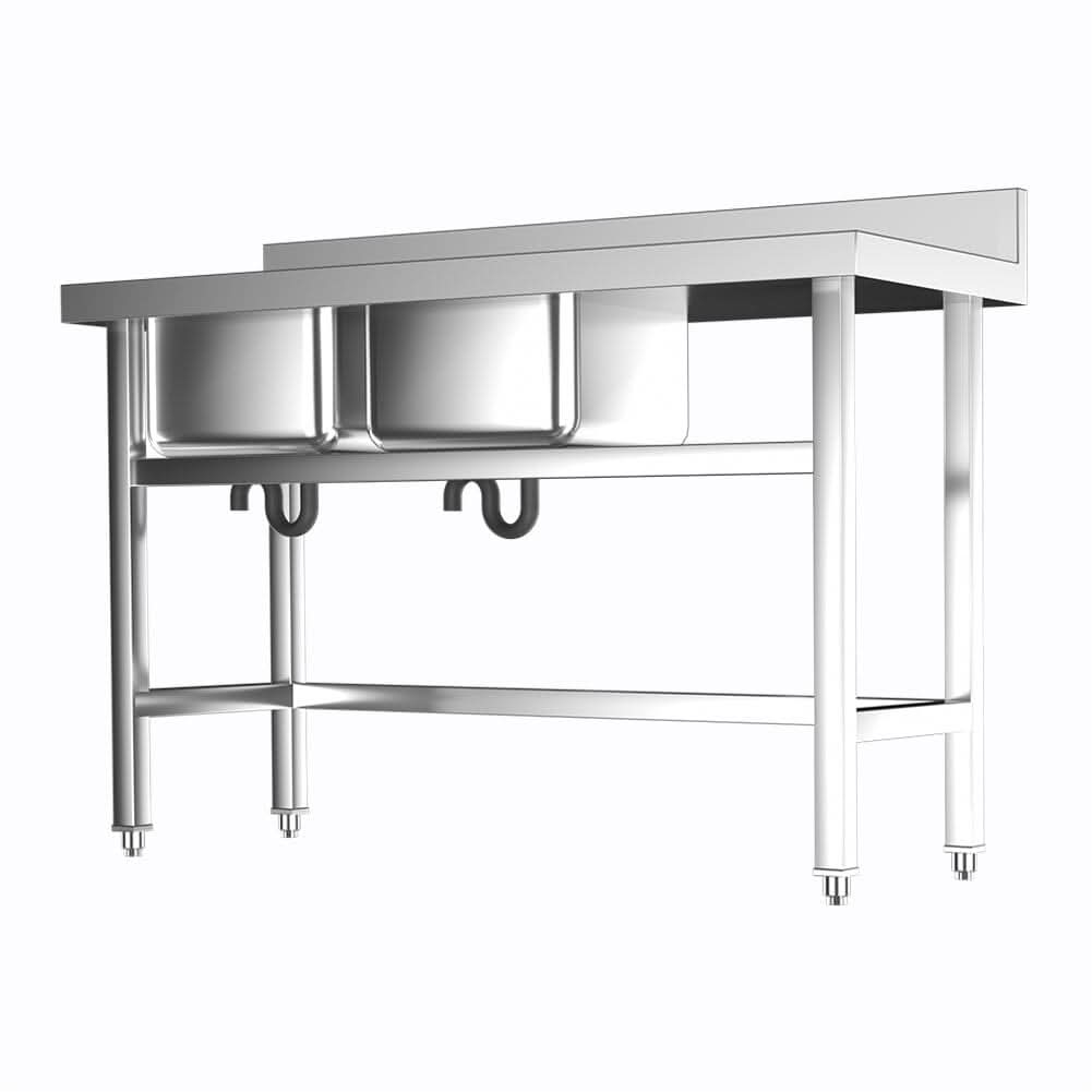 Commercial Kitchen Sink 2 Compartment Stainless Steel with Left Drainboard