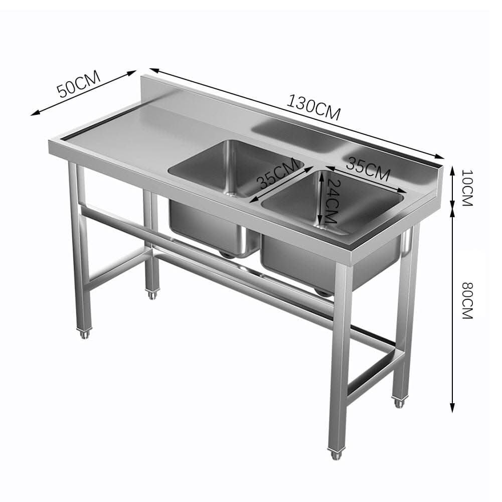 Commercial Kitchen Sink 2 Compartment Stainless Steel with Left Drainboard
