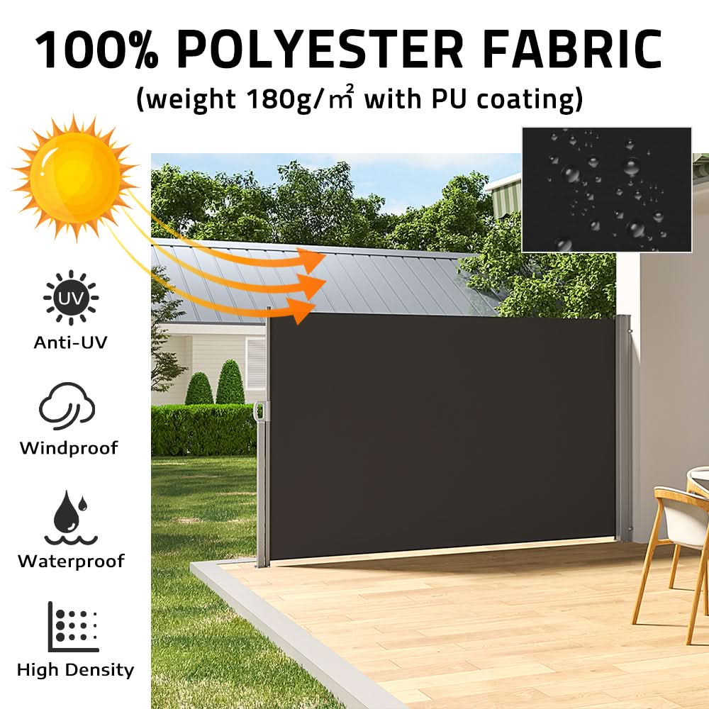 9ft Awning Outdoor Retractable Privacy Side Awning (Grey/Brown)
