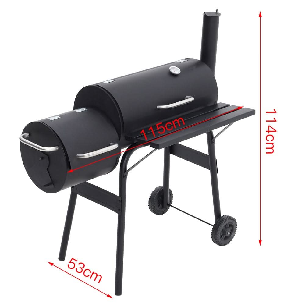 3ft Outdoor Charcoal BBQ Grill with Offset 2-in-1 Smoker and Wheels