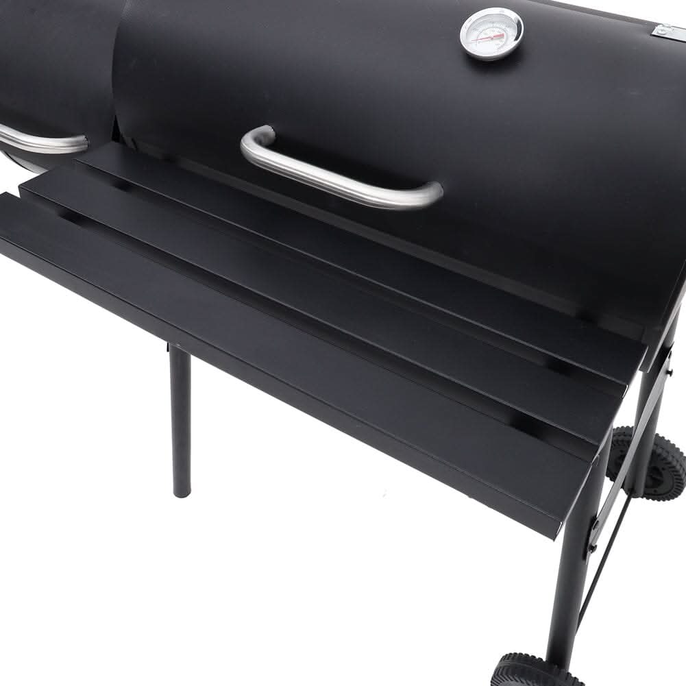 3ft Outdoor Charcoal BBQ Grill with Offset 2-in-1 Smoker and Wheels