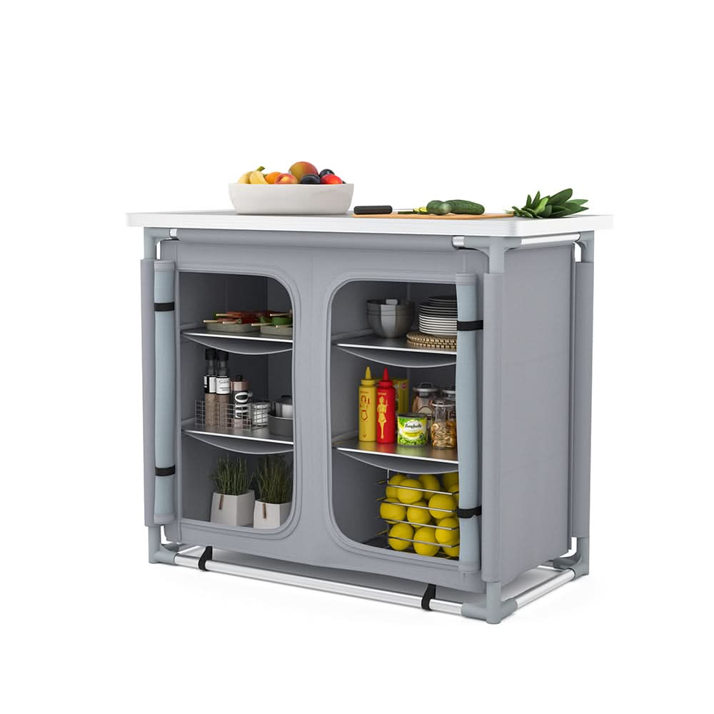 Camping Outdoor Kitchen with 4 Adjustable Feet and 6 Layers