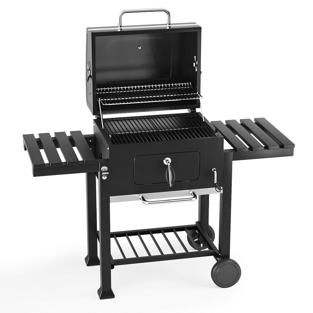 3ft Outdoor Carbon Steel BBQ Cooker BBQ Grill Side Shelves