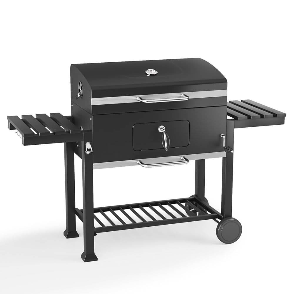Barrel Charcoal Outdoor Grill Wide 160cm with Side Shelves