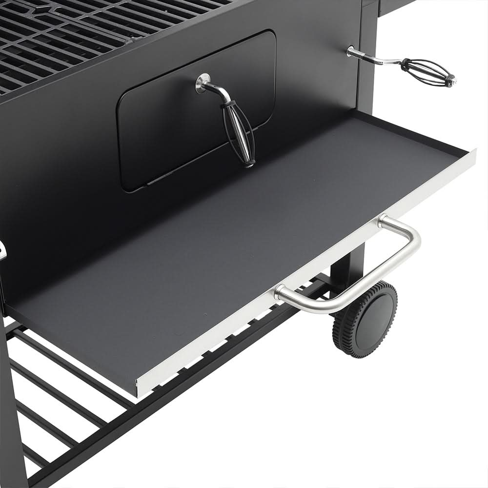 Barrel Charcoal Outdoor Grill Wide 160cm with Side Shelves