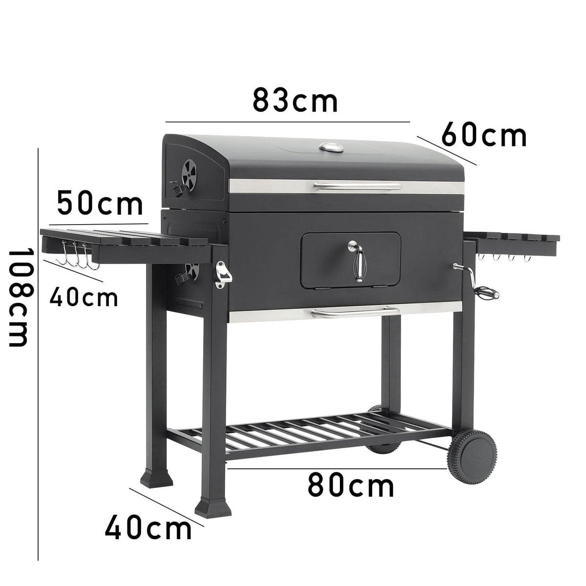Barrel Charcoal Outdoor Grill Wide 160cm with Side Shelves