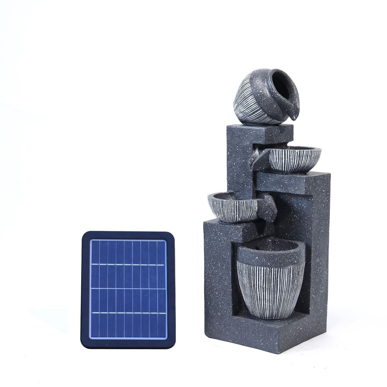 4-Tier Cascade Bowls Pots LED Water Fountain Garden Waterfall with Pump Solar Power