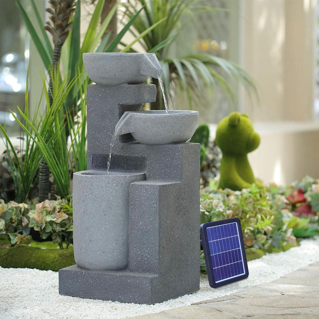 Garden Cascading Fountain Solar LED Light Rockfall Water Feature