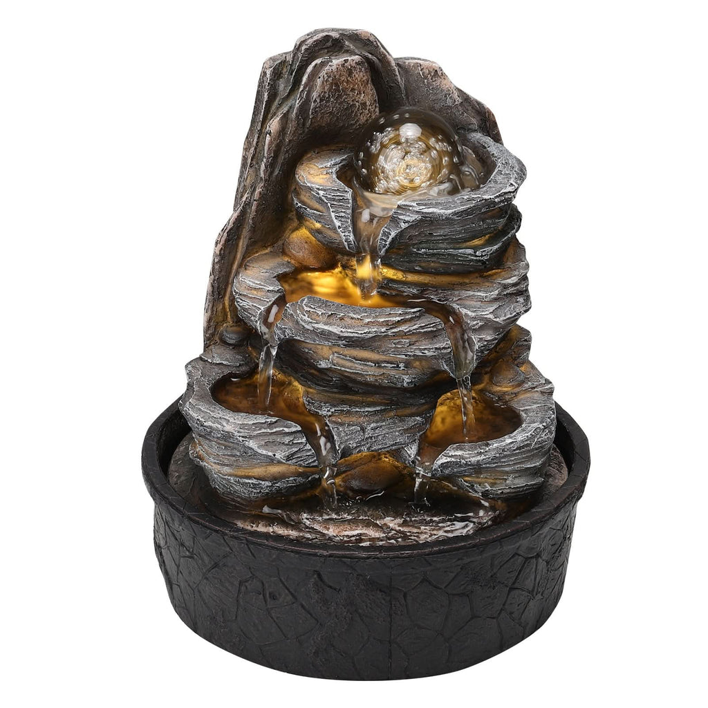 Tiered Rock Cascading Tabletop Water Fountain with LED Crystal Ball
