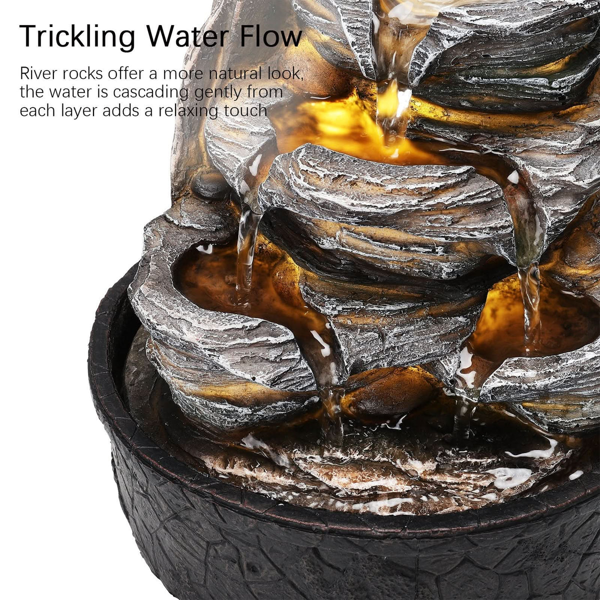 Tiered Rock Cascading Tabletop Water Fountain with LED Crystal Ball