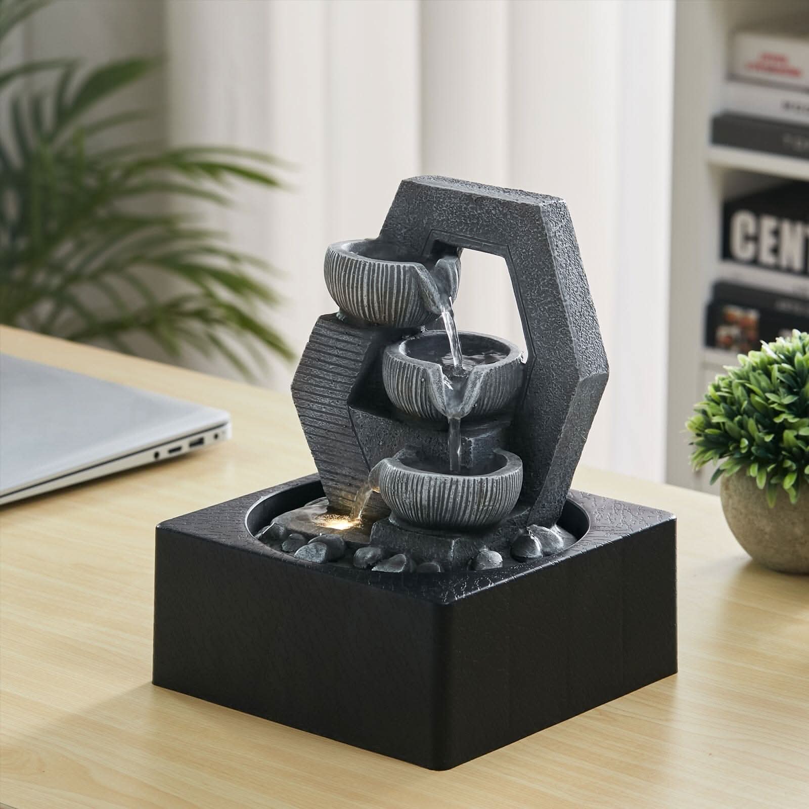 LED Light Cascade Tabletop Fountain Relaxing Water Feature for Relaxation and Meditation Soothing Waterfall Design