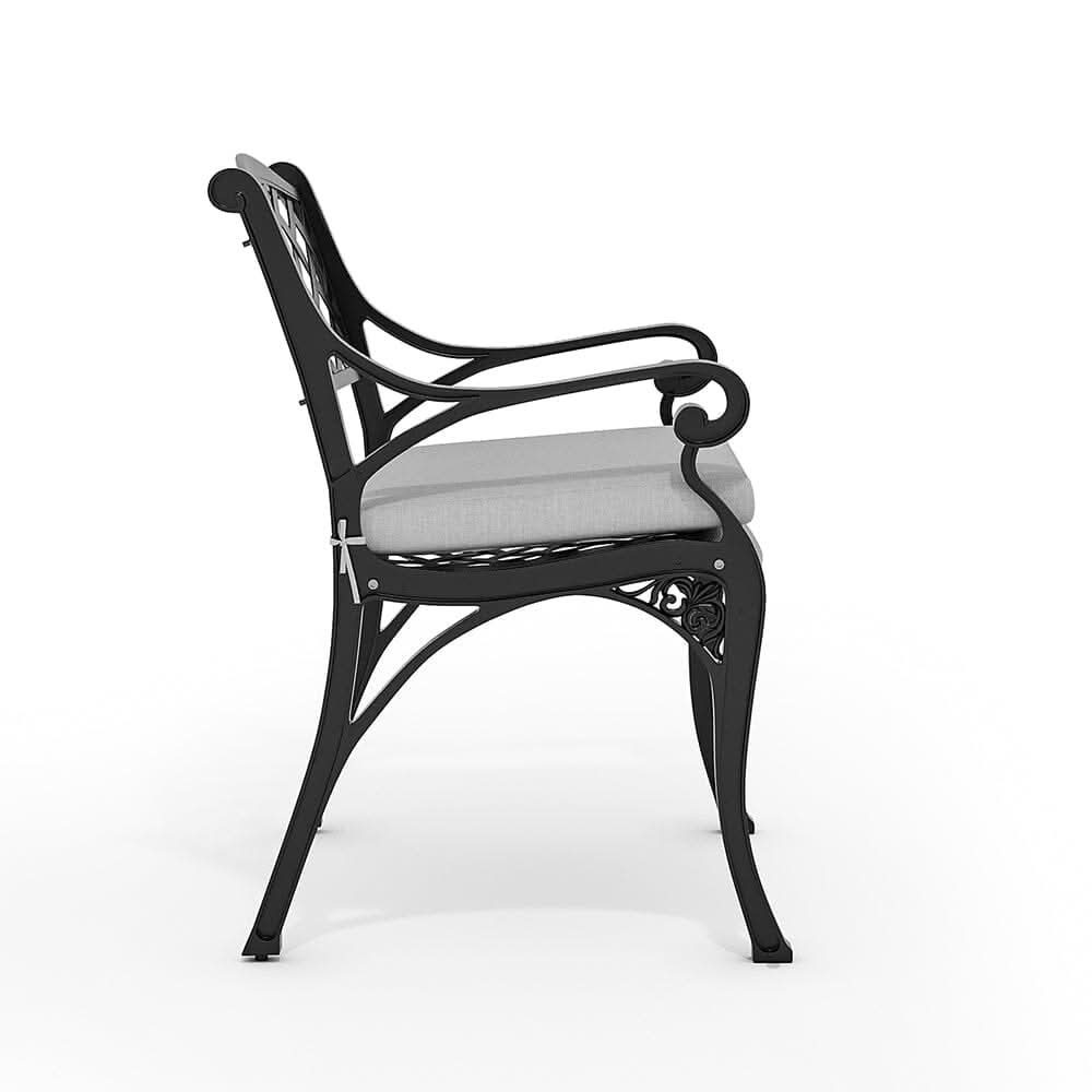 Set of 2 Garden Chairs Cast Aluminium Armchairs with Cushion Black/White