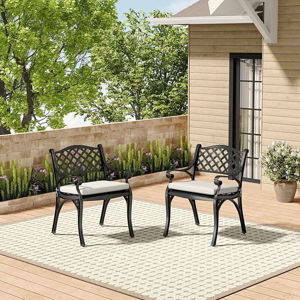 Set of 2 Garden Chairs Cast Aluminium Armchairs with Cushion Black/White
