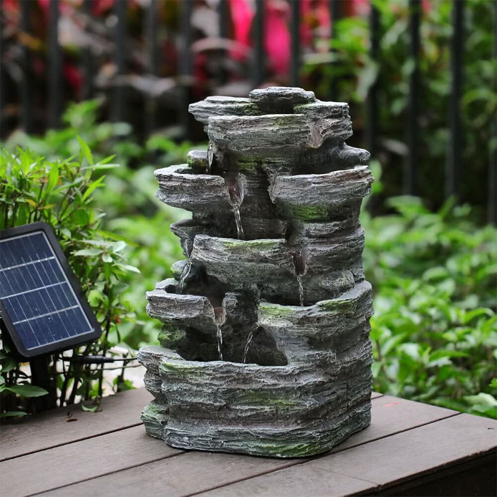 Faux Rock Garden Fountain with Lights