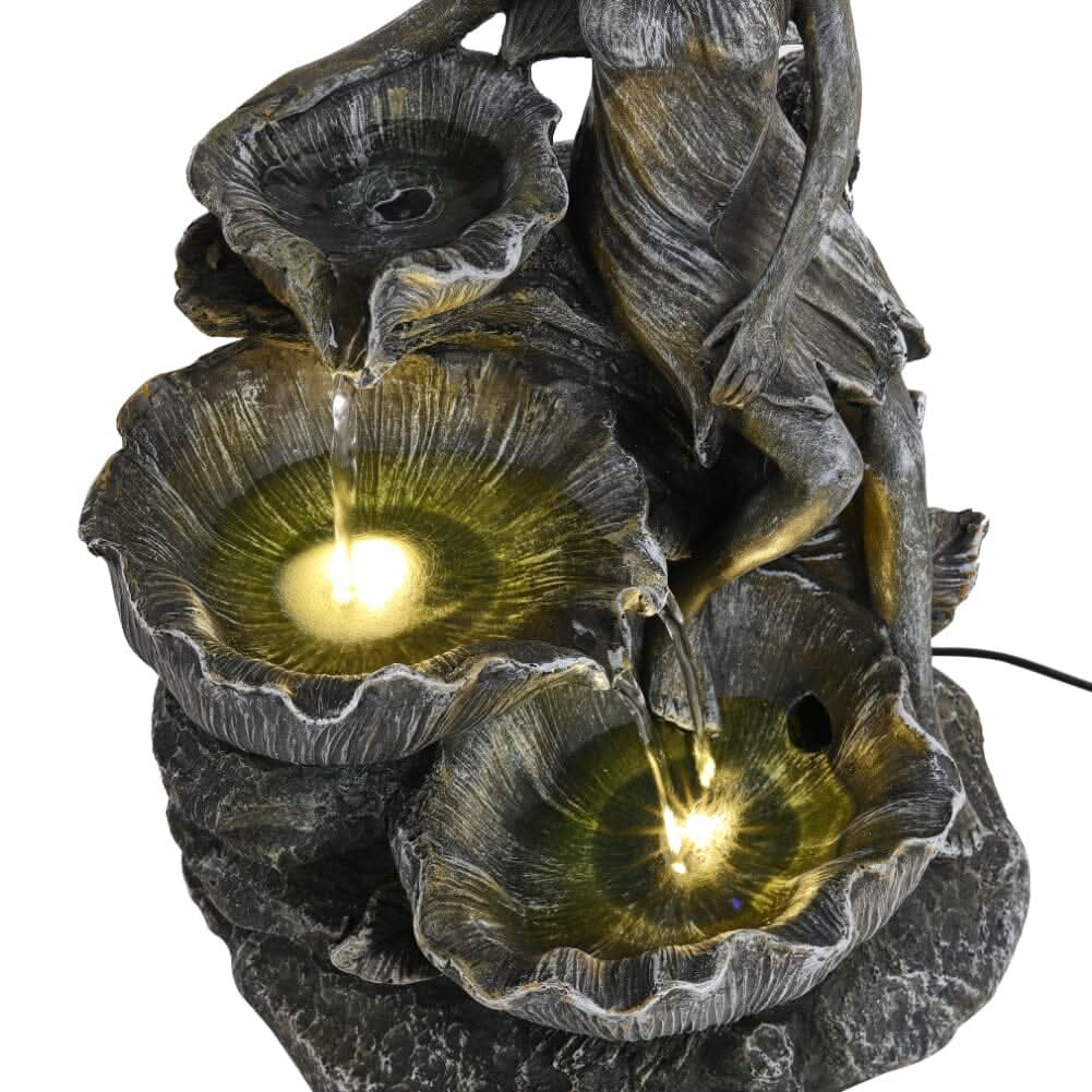 50cm H Angle Shape Solar Resin Water Fountain with LED Lights