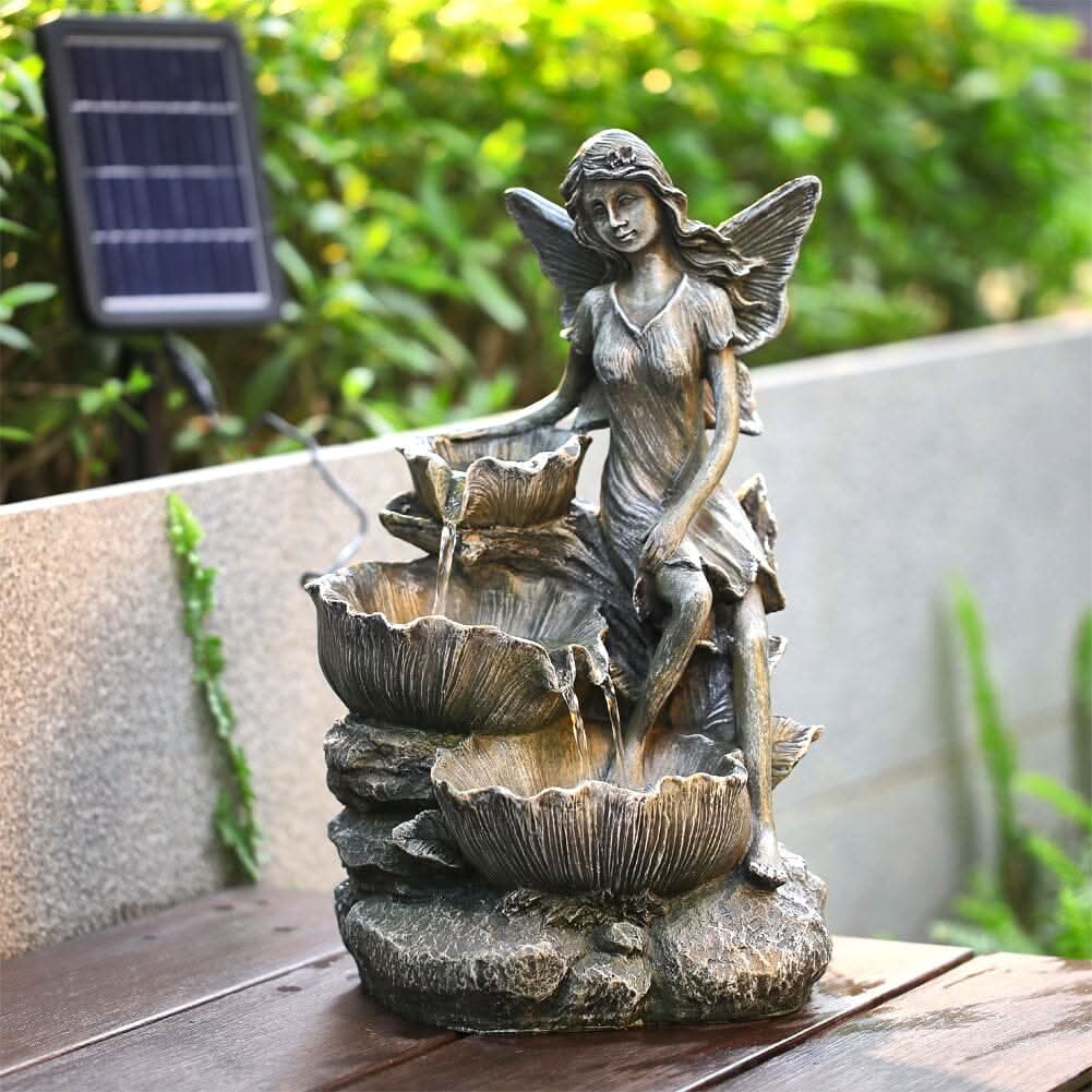 50cm H Angle Shape Solar Resin Water Fountain with LED Lights