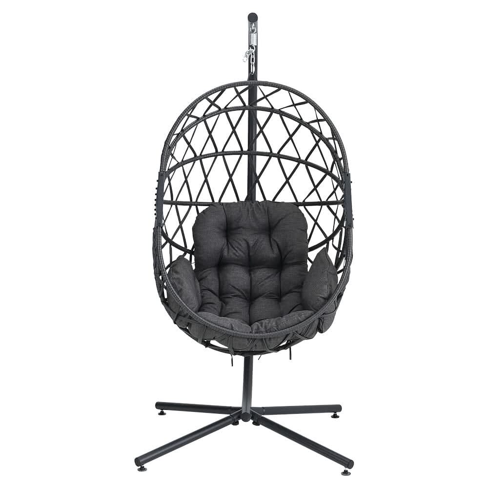 Black Wicker Rattan Swing Basket Chair with Soft Cushion