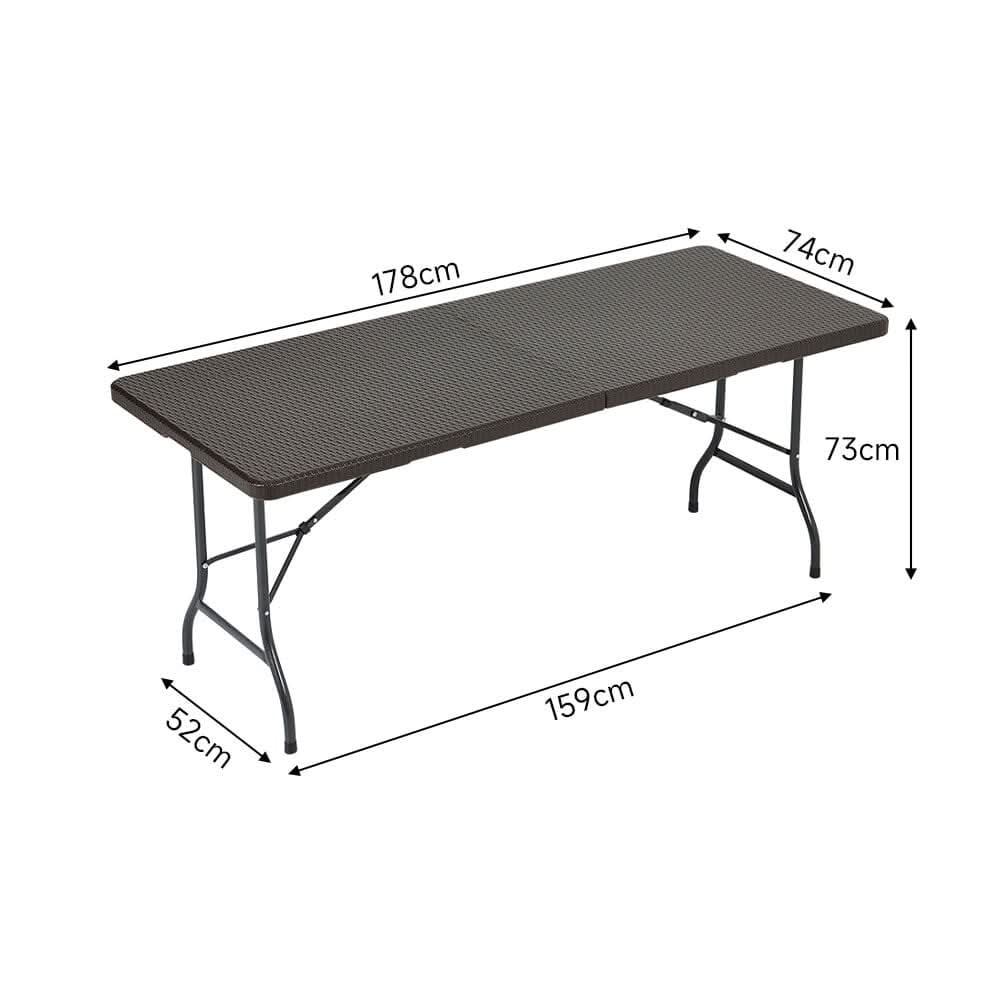 178cm L Folding Table Portable Outdoor Black Rattan Plastic Folding Table