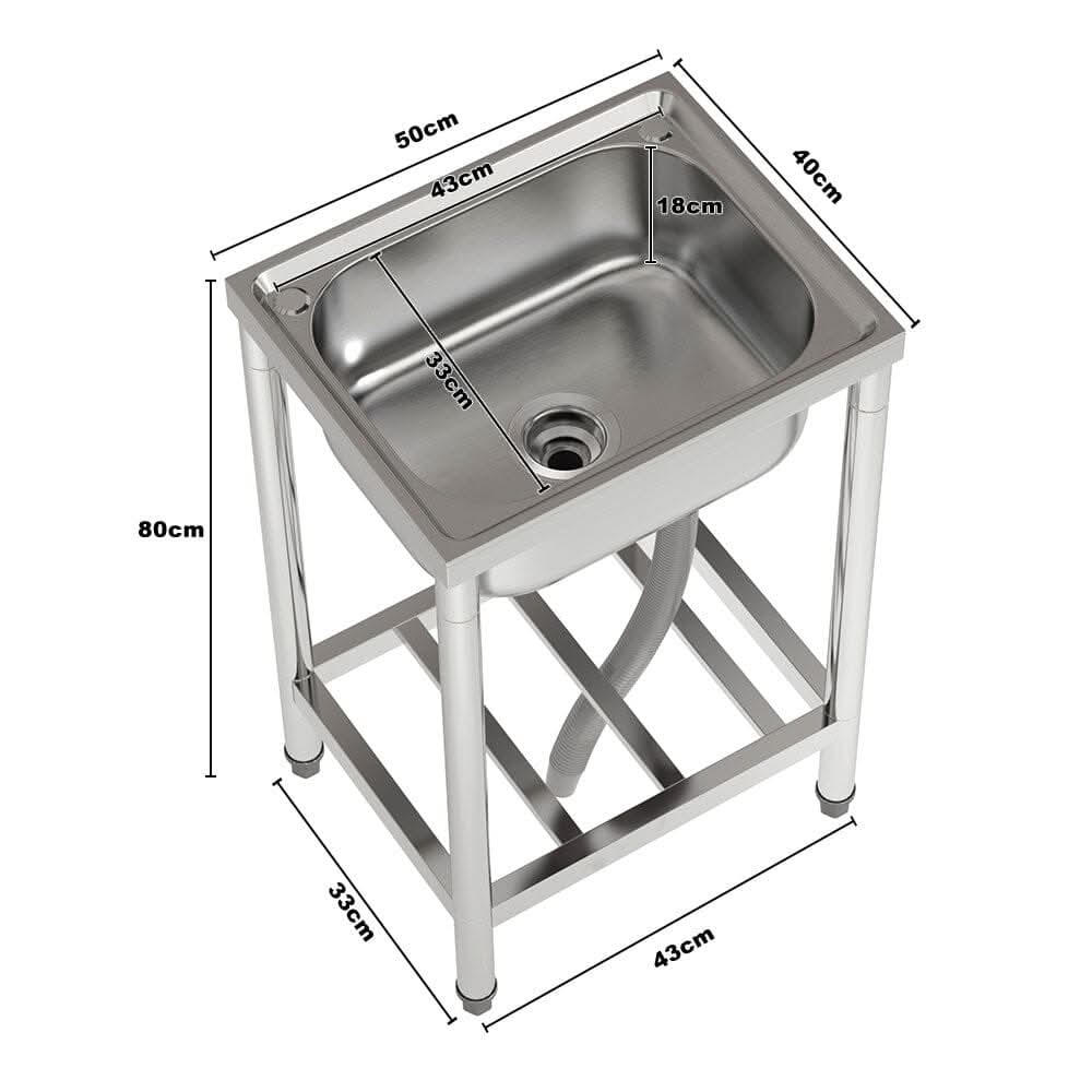 50cm W Silver Kitchen Commercial Sink Stainless Steel with Shelf