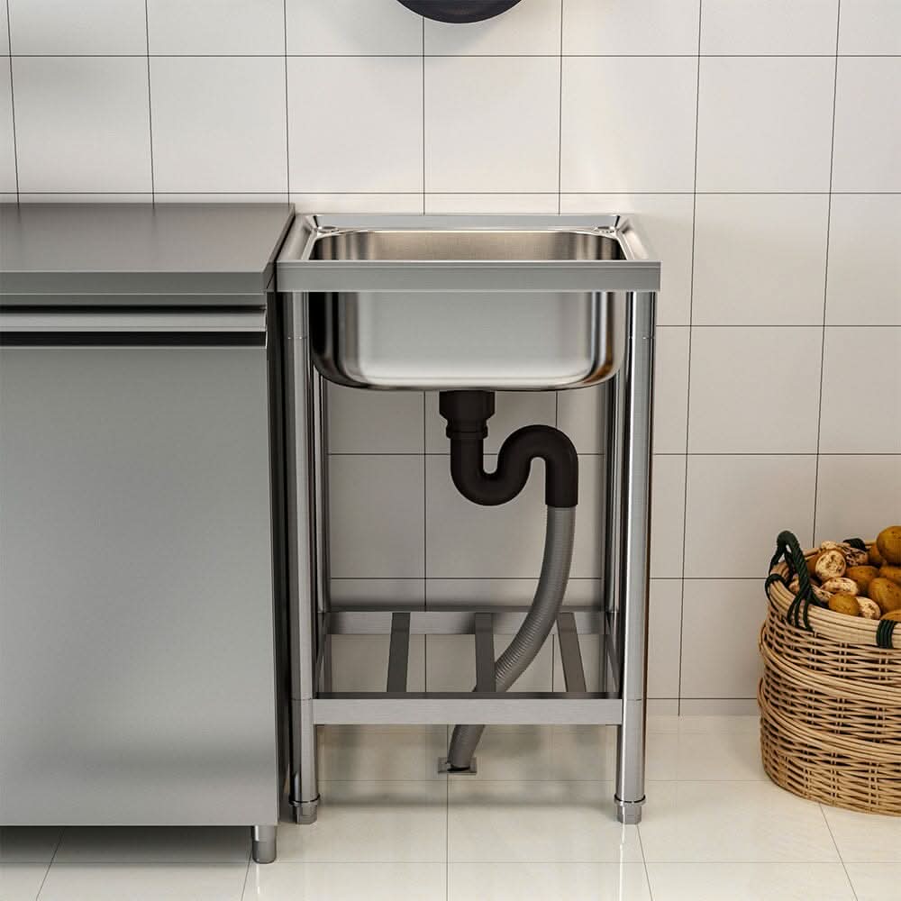 50cm W Silver Kitchen Commercial Sink Stainless Steel with Shelf
