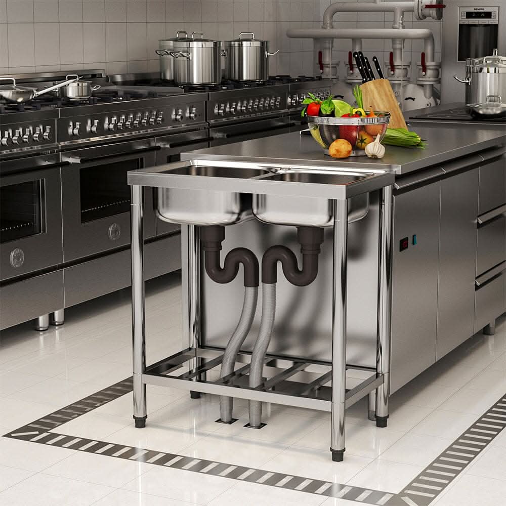 2ft Two Compartment Stainless Steel Commercial Bar Sink with Shelf