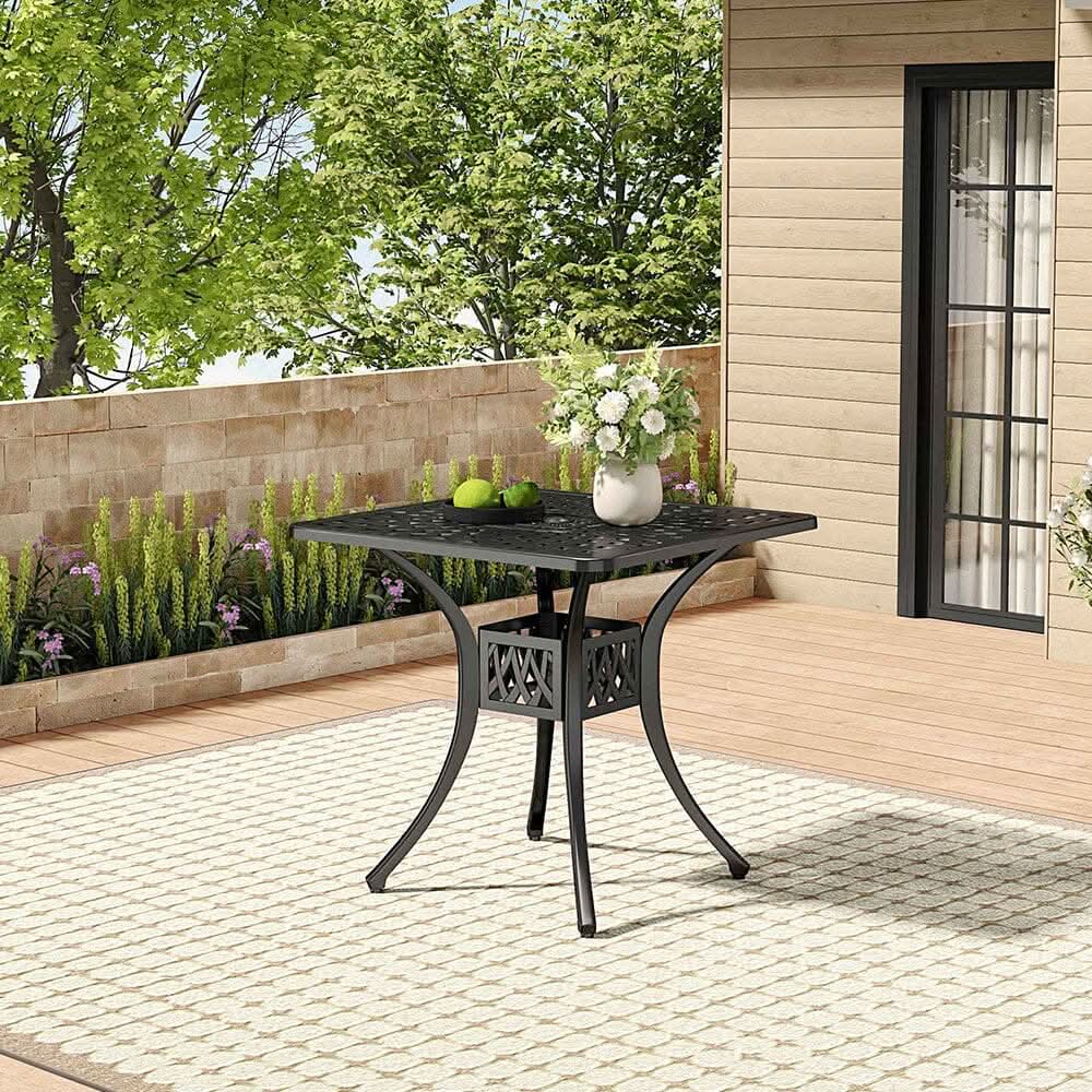Black 2.6ft Cast Aluminium Square Garden Dining Table for Outdoors