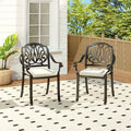 Set of 2 Outdoor Cast Aluminum Dining Chairs with Cushions
