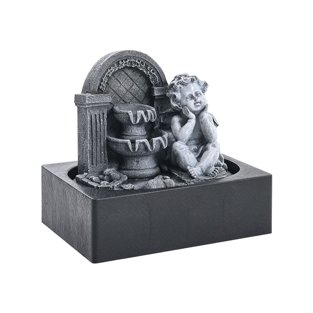 Grey Tabletop Resin Cherub Fountain with LED Light Indoor