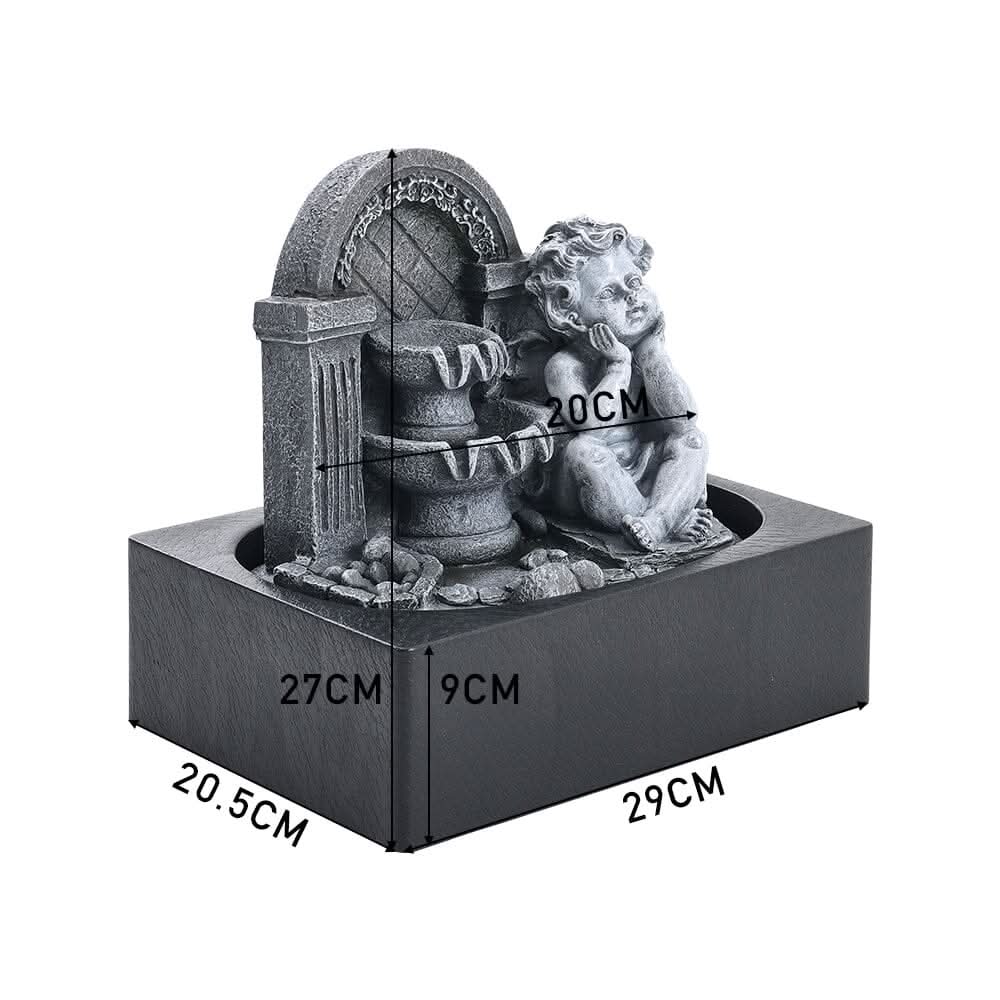 Grey Tabletop Resin Cherub Fountain with LED Light Indoor