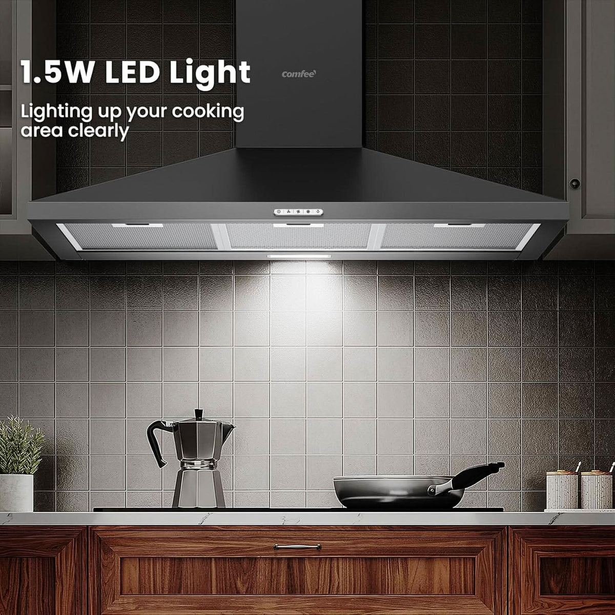 Black 60CM/ 90CM Wall-mounted 3-Speed Chimney Range Hood Cooker Extractor