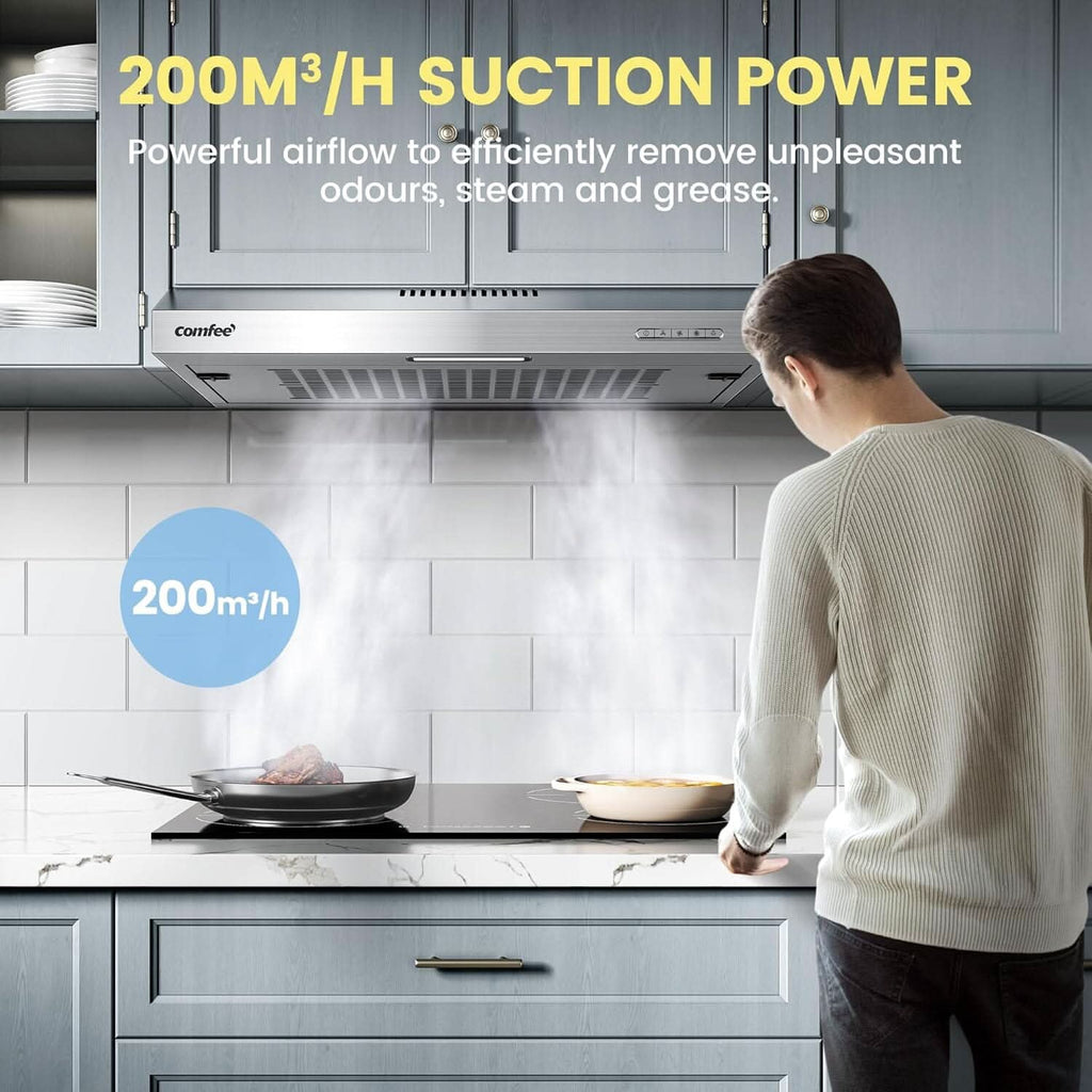 60cm Under Cabinet Wall-Mount Cooker Range Hood with 3-Speed Modes