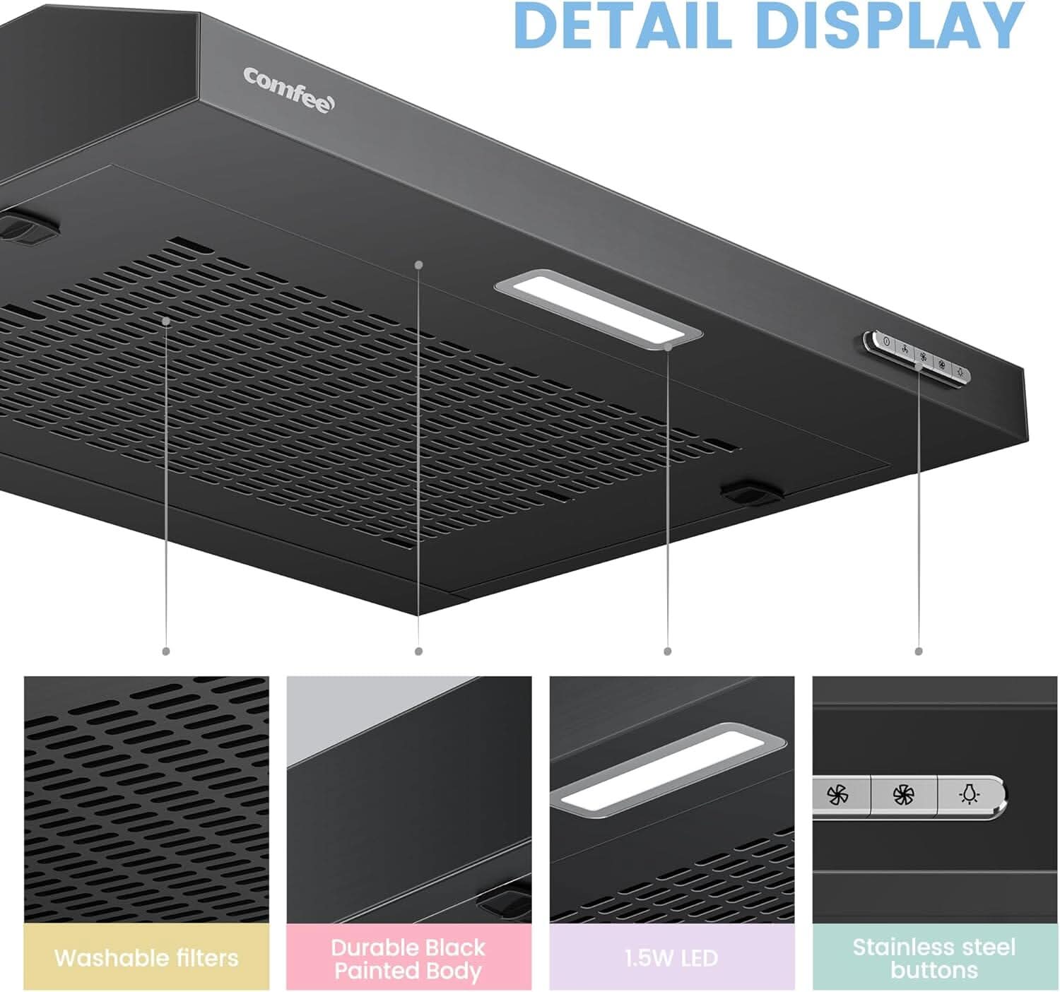 60cm Under Cabinet Wall-Mount Cooker Range Hood with 3-Speed Modes