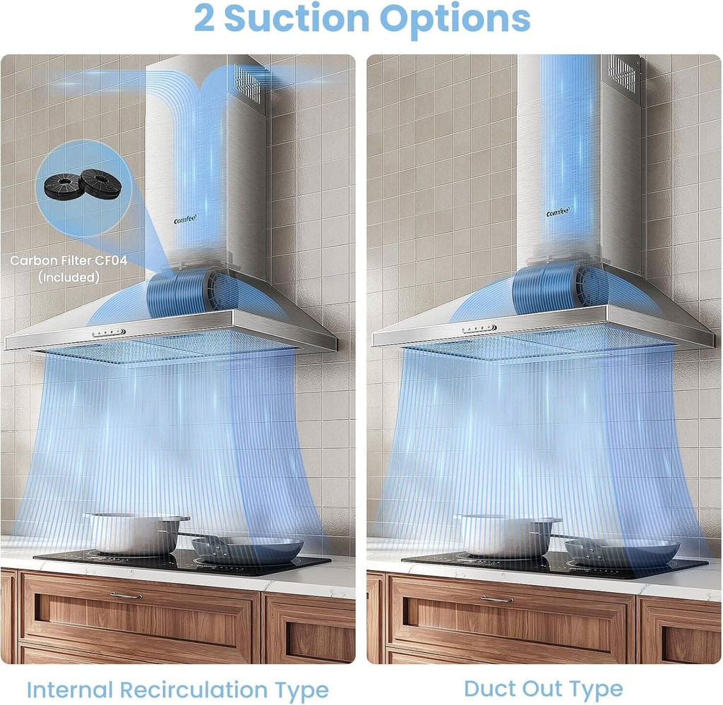 Class A+ 60cm Chimney Cooker Range Hood Kitchen Extractor with 3-Speed Modes