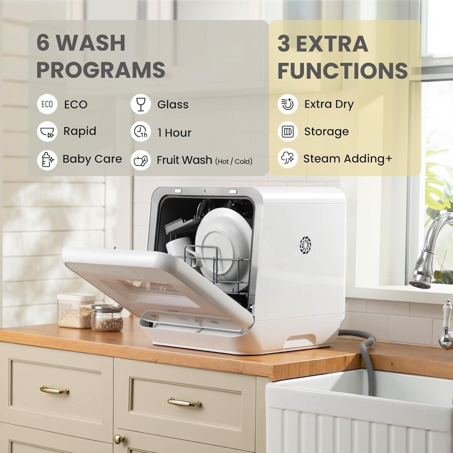 5L Countertop Dishwasher with 6 Wash Programs