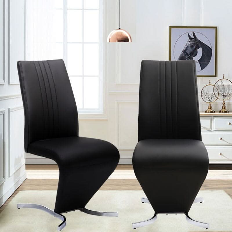 Modern Hourglass PU Dining Chairs – Set of 2 in Black
