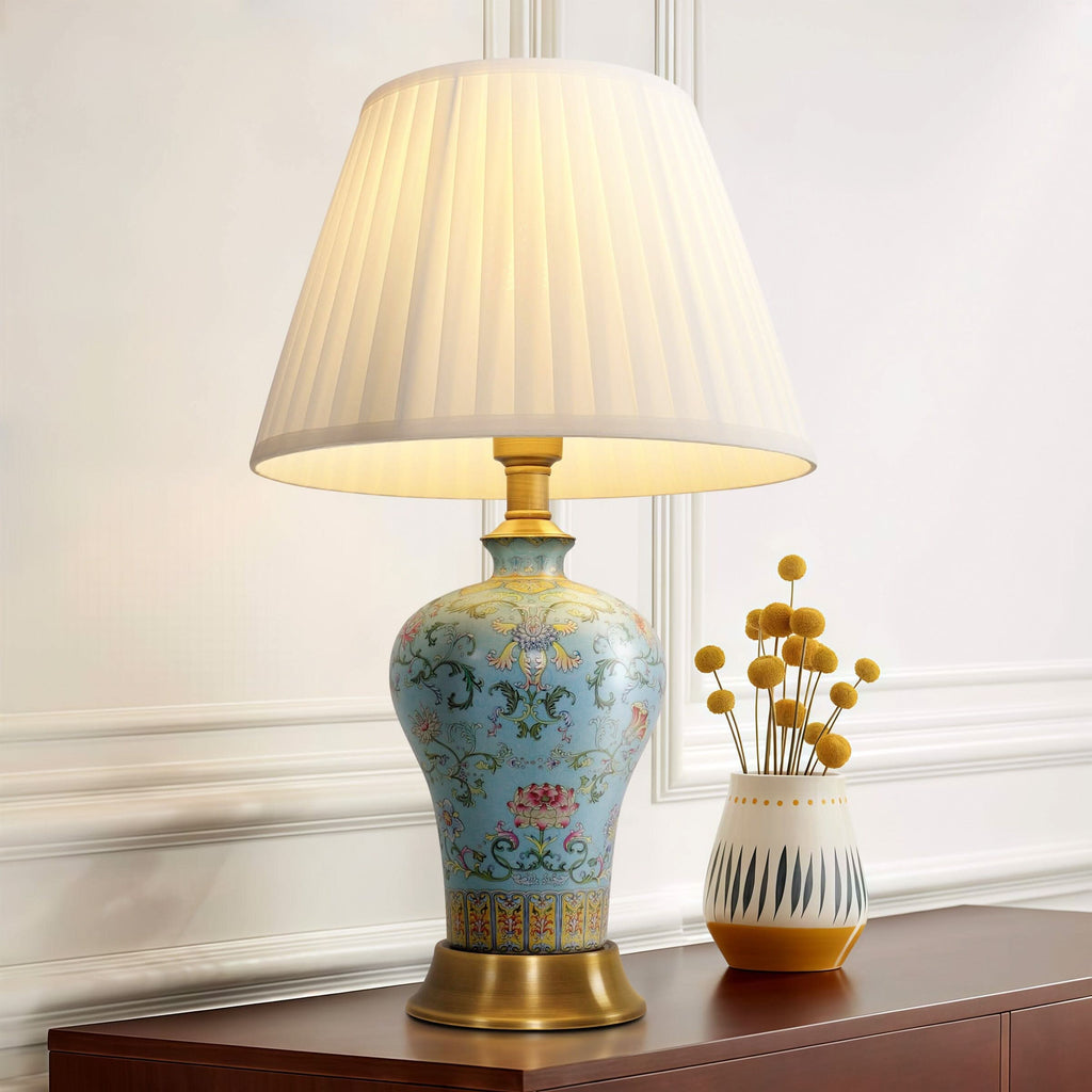 Lightsin Vibrant Ceramic Table Lamps for Living Room – Handcrafted Design with Warm Fabric Shade