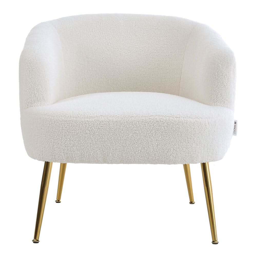 Boucle Teddy Fabric Armchair with Metal Legs White
