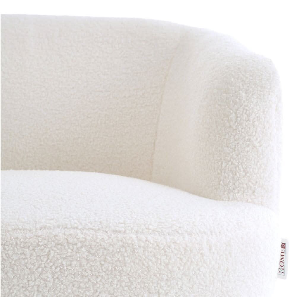 Boucle Teddy Fabric Armchair with Metal Legs White
