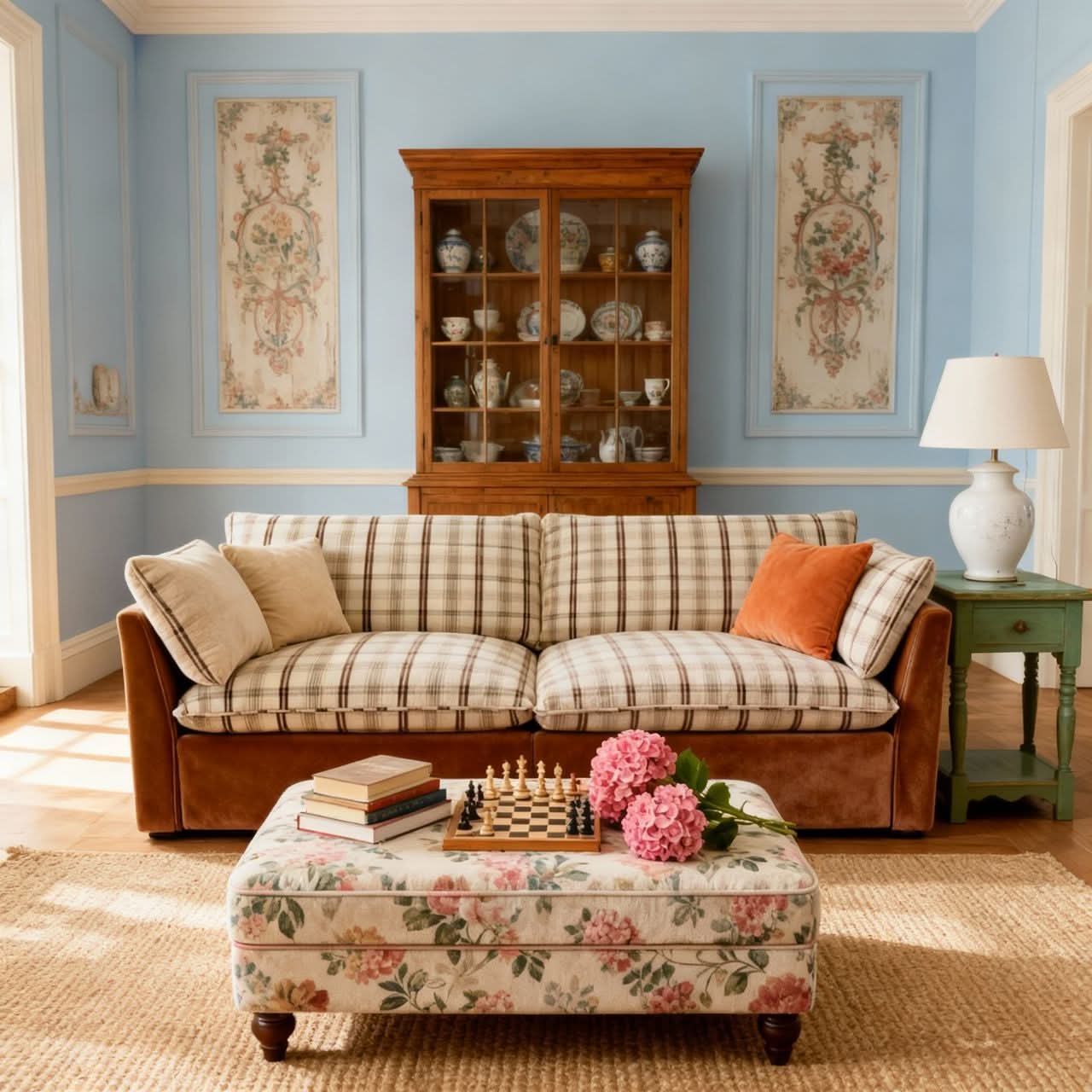 Cottonfy British Retro Check & Striped Sofa with Removable Covers