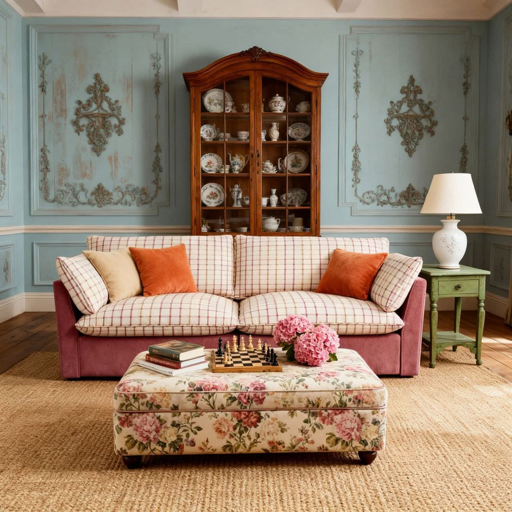 Cottonfy British Retro Check & Striped Sofa with Removable Covers