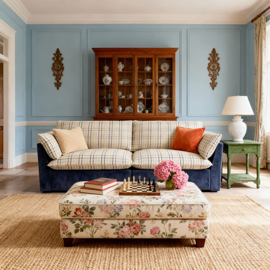 Cottonfy British Retro Check & Striped Sofa with Removable Covers