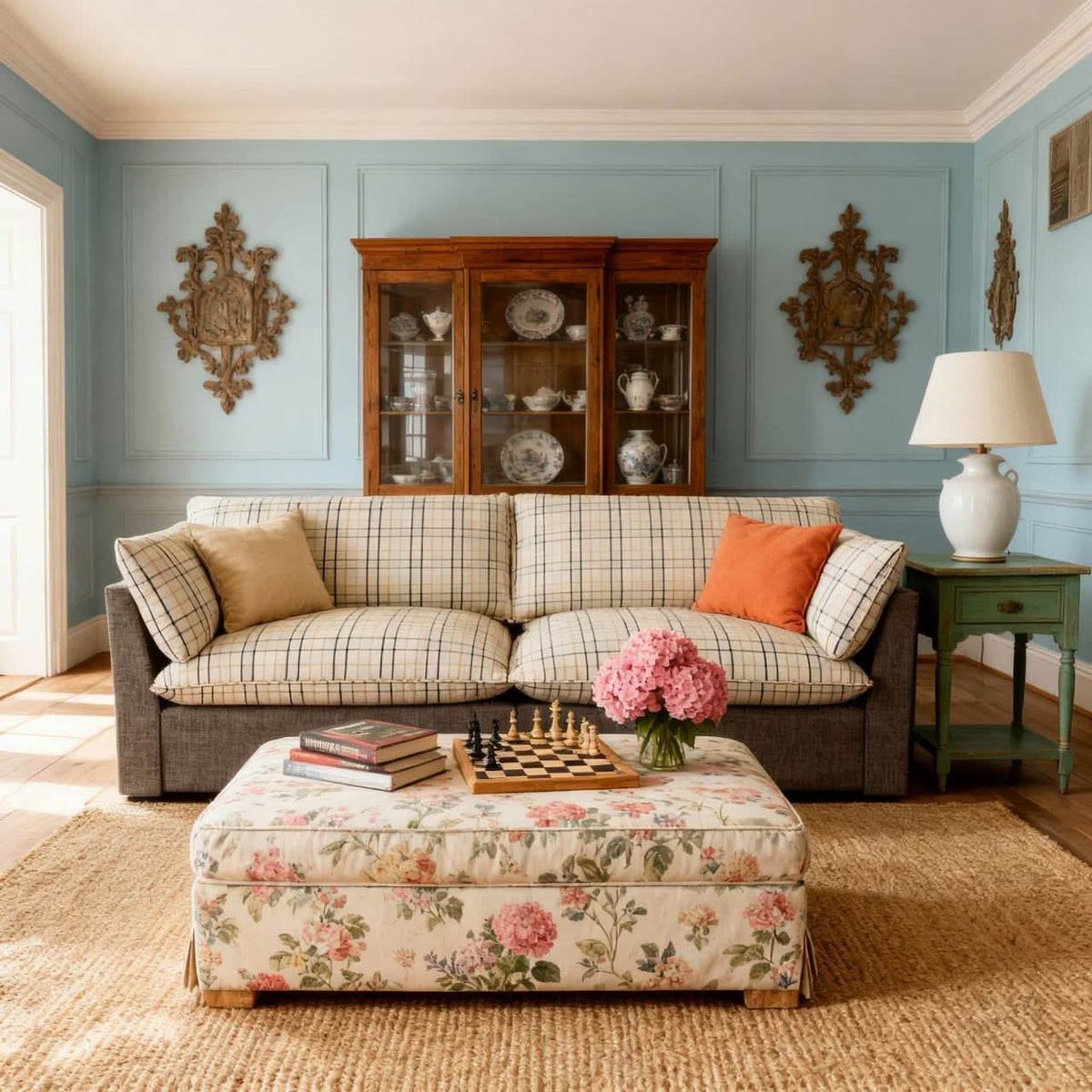 Cottonfy British Retro Check & Striped Sofa with Removable Covers