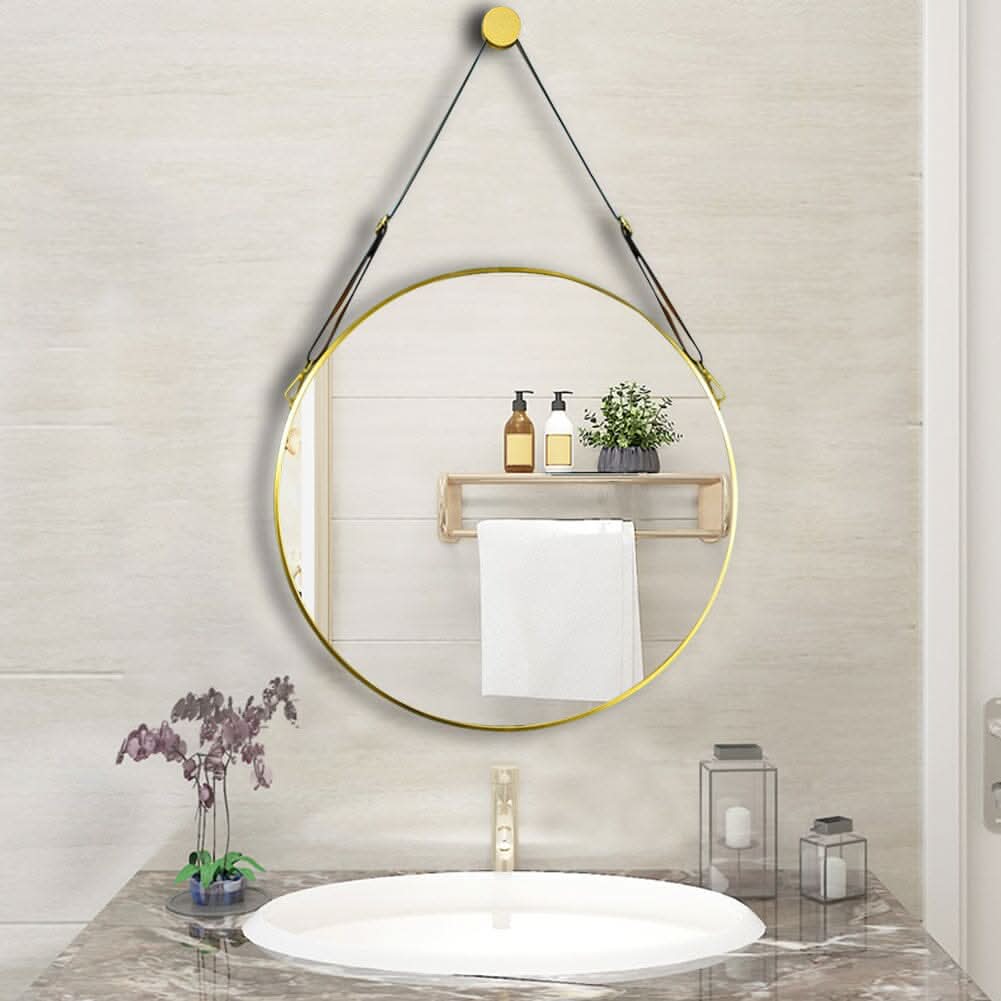 Scandinavian Minimalist Adjustable Round Hanging Mirror – 40cm Gold Finish