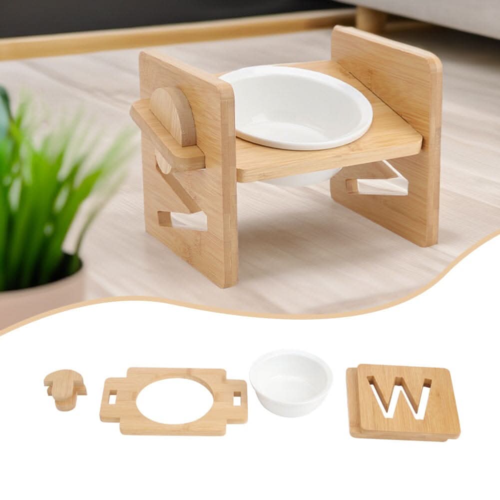 Adjustable Bamboo Single Ceramic Bowl Pet feeder